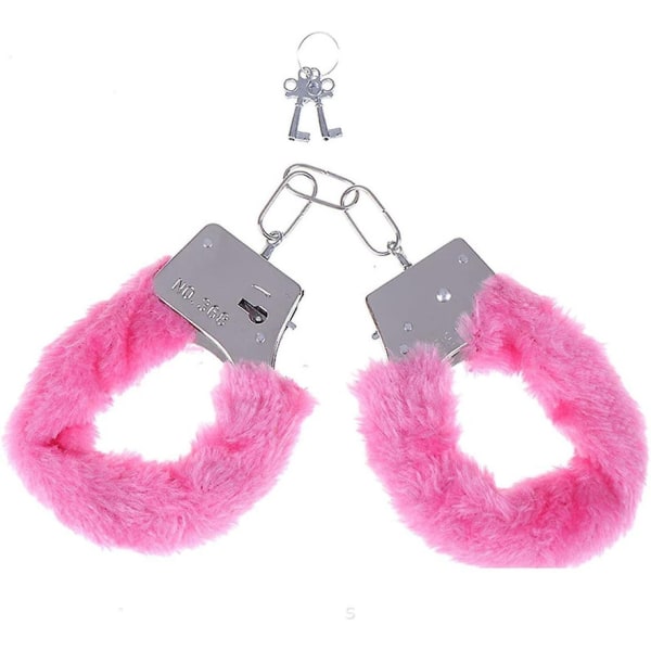 1 stk metalhåndjern, legetøj til børn med 2 nøgler Festartikler Tøjtilbehør Håndjern (Plush Pink)[HhkK]