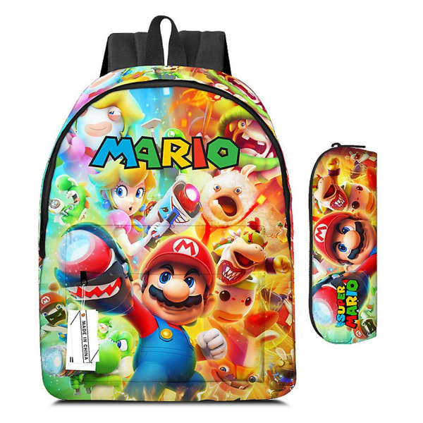 Super Mario Bros Ryggsekk for Gutter og Jenter med Trykk, Stor Kapasitet Skolesekker Pennal [HK] C
