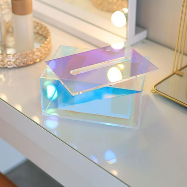 Iridescent akryl oppbevaringsboks med hul håndtak, kraftig, multifunksjonell, stor kapasitet, skrivebordsmakeupbrett, kurv, arrangør, serviettholder [HK] D