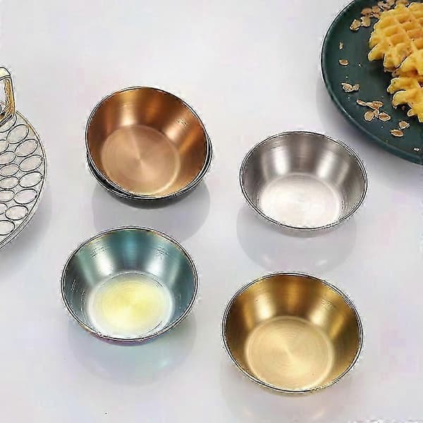 10 Mini Sausskåler i Rustfritt Stål for Sushi-dipping 8,2 cm Runde Forrettsskåler