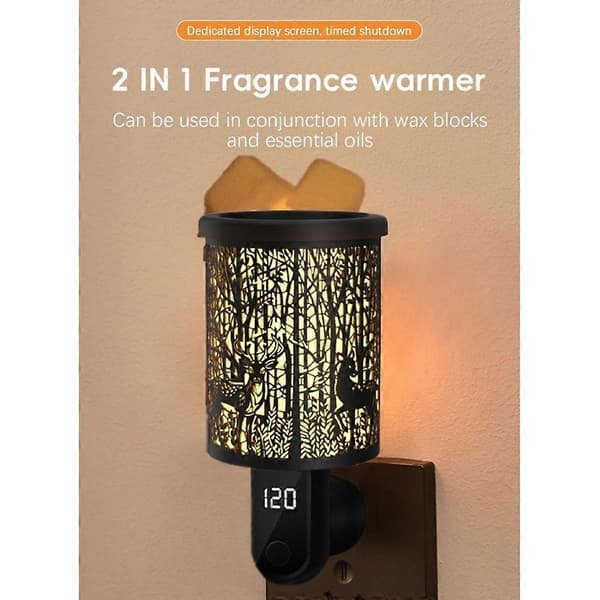 Plug-in voksvarmer med digital displaytimer, elektrisk voksbrænder, duftvarmer og natlampe sort US-stik [HK]