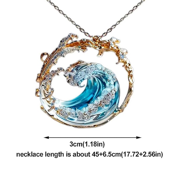 Ocean's Oath Smyckesset, Boho Blå Oceanvåg Halsband Örhängen Ringar Necklace