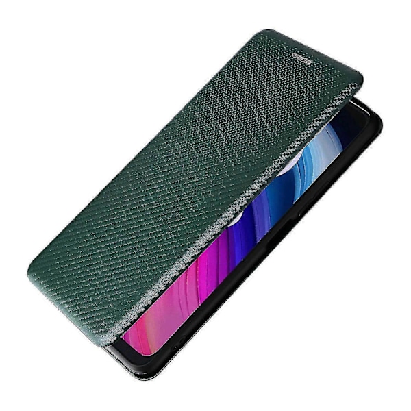 För TCL 505 Mobilskal Kolfibertextur Läder Magnetisk Stängning - WK[HK] Green