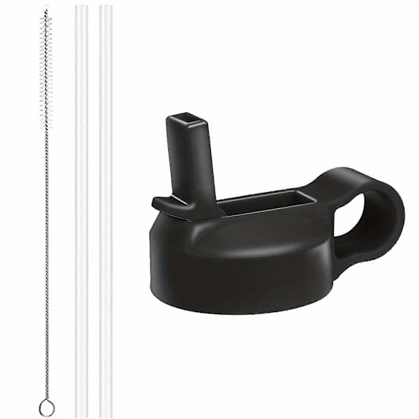 2 stk. Hydro Flask Wide Mouth Straw Lid - Gjenbrukbart Flip Top-lokk med klart sugerør og rengjøringsbørste - Lekkasjesikker og BPA-fri [HK] Black