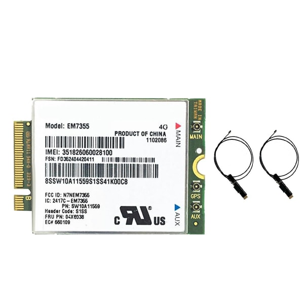 Em7355 Wwan Card+2xantenn 04x6038 Ngff 4g Wifi-kort för X1 Carbon L440 L540 T440 T540p X240([HK])