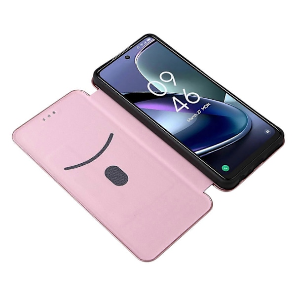 For TCL 50 5G Lærveske Karbonfibertekstur Stativ Magnetisk Lukking Telefondeksel[HK] Rose Gold