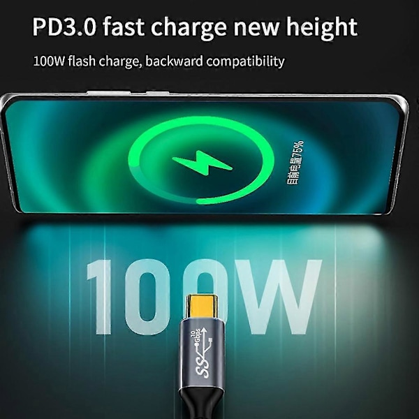 100W Power Delivery USB C til C Kabel 90 Graders Type-c 10Gbps Ladekabel[HK] 1.5m