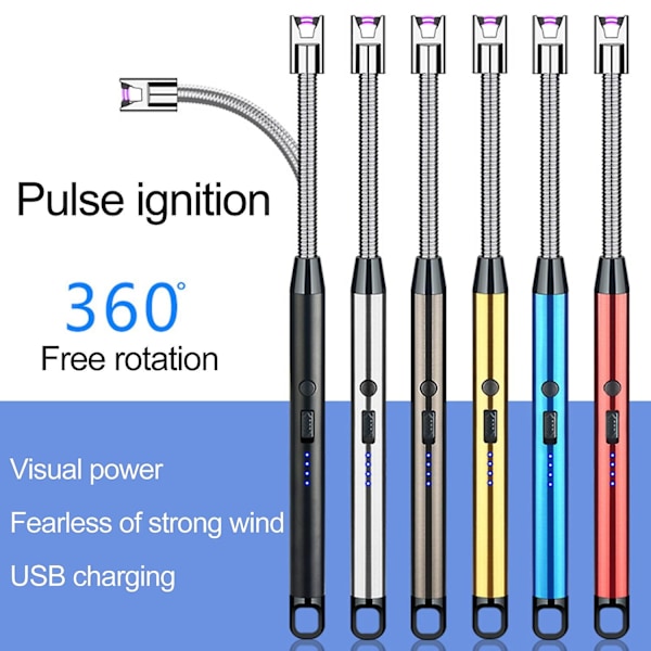 ZHOUBA Elektrisk Tändare med Hängkrok Vindtät Metall USB Uppladdningsbar Tändare Tillbehör[HK] Silver