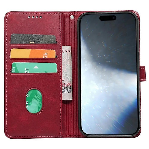 For iPhone 16 Deksel Kalveskinn Tekstur Lær Stativ Bokstil Telefondeksel[HK] Style B Multicolor