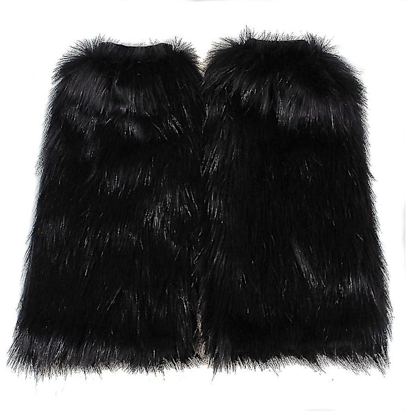 Faux Fur Benvarmer, Varme Fuzzy Benvarmer Støvle Kantbetræk til Festkostumer Premium[HK] Black