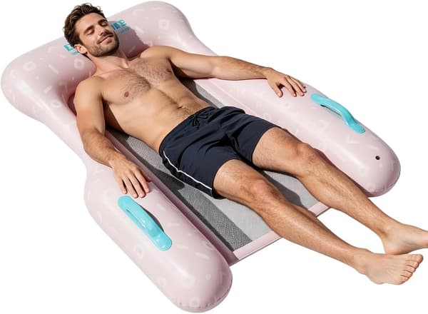 Pool Float Stol, Sammenklappelig Mesh Base Lounger - Tre-sidet Støtte Anti-vælte Oppustelig Seng Pool - til Voksne Mænd Kvinder Unge Børn T[HK] Pink
