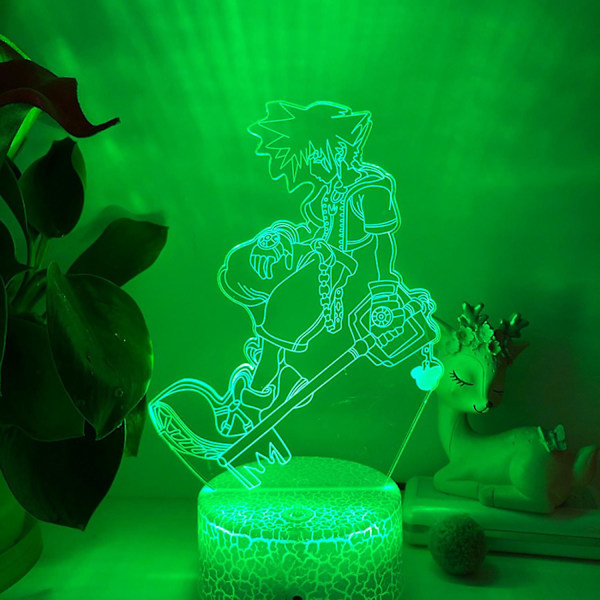 Qinwei Game Kingdom Hearts  Nattlampa 3d Illusion Led-lampa med 16 färger Touch Fjärrkontroll för pojkar Dekorationer -- Crack Seat[HkkK]