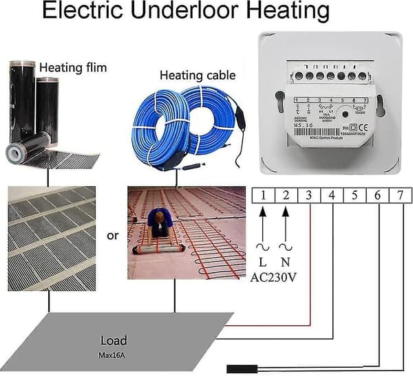 Elektrisk gulvvarmetermostat med sensor til 220V 16A AC[HK]