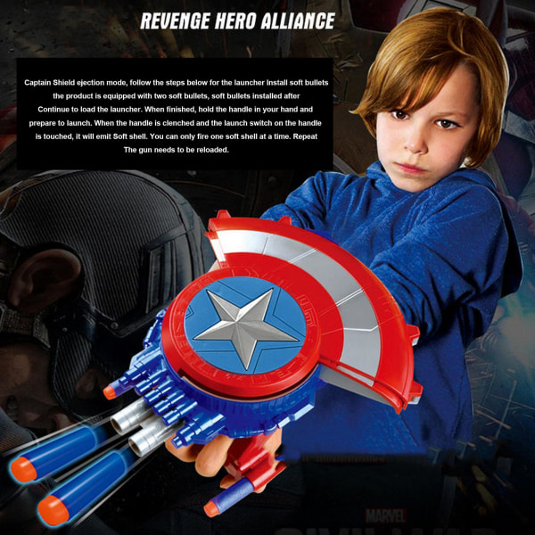 Marvels Avenger Mech Strike Captain Americas Shield Rollelek leketøy med 20 myke kuler trekkhåndtak for å utvide, for barn fra 5 år og oppover[HK] A4