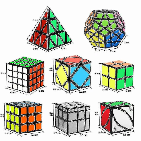 Speed ​​Cube Set, Magic Cube Bundle 2x2 3x3 4x4 Pyramid - Lelupalapelit Kuutio lapsille ja aikuisille 8 kappaleen set [HK]