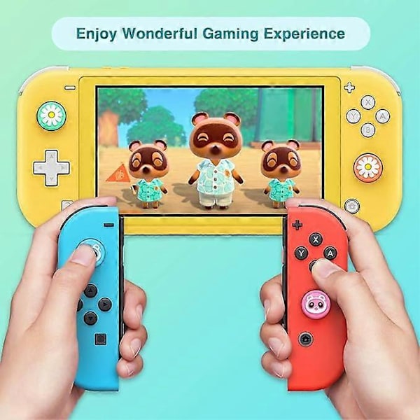 Tumgrepp för Nintendo Switch & Lite Tvättbjörn Blomma 8-pack Söt Design Mjukt Silikonskydd Joystick-grepp Kompatibla med Switch Joy-Co[HK]