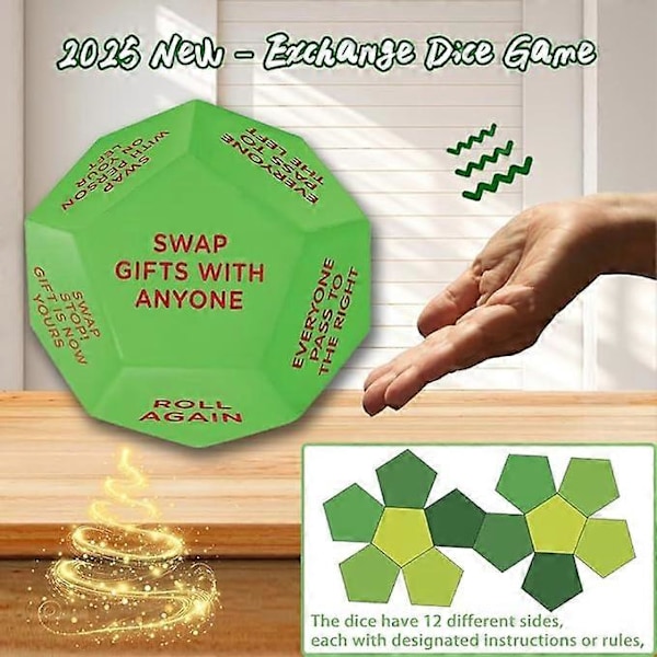 Tomtebyte-Tärningar för Presentutbyte, Tärningsspel för Utbyte, Julparty-Tärningsspel för Presentutbyte, 12 Olika Sidor - 3*3*3 tum silikonmaterial   2 st