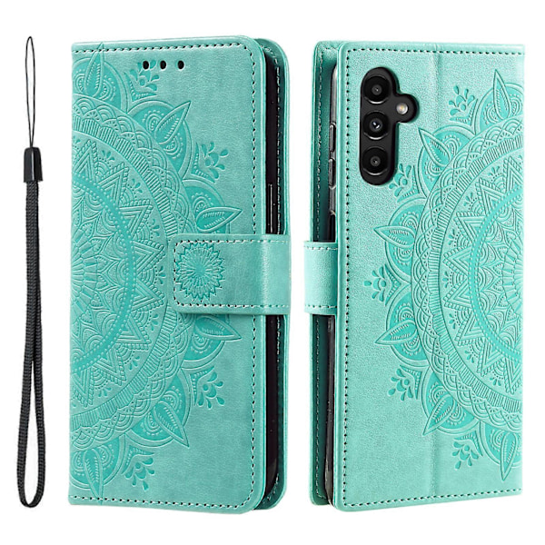 Til Samsung Galaxy A35 5G Wallet Case Mandala Mønster Blomst PU Læder Telefon Cover[HK] Green