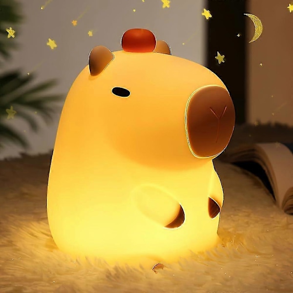 Capybara Natlampe til Børn, Dæmpbar Capybara Natlampe, USB Genopladelig Capybara Lampe - Kawaii Dyreformet Silikonelampe - Gave til Børn[HK]