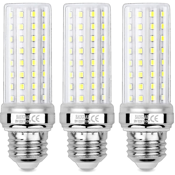 HK 3 stk 20w LED-maispærer, 150w ekvivalent pære, 6000k kald hvit, E27 Edison-skruepærer E26