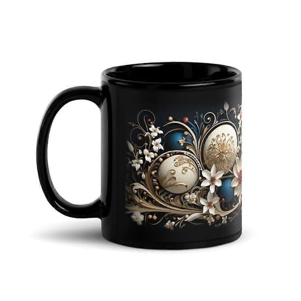 Udsmykket julepyntkrus – Elegant julepynt sort blankt krus[HK] Black 11 oz