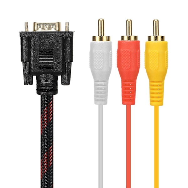 Adapterkabel, RCA-kabel RCA-lydkabel VGA til AV-kabel 15-pinners til 3 RCA-lyd AV-kabeladapter For[HK] black