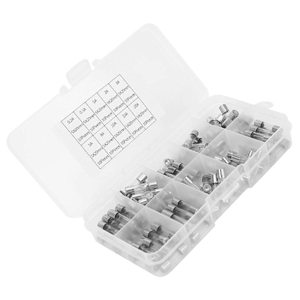 100st Glassäkringssortiment Industriella Tillbehör 5 x 20mm 0.2/0.5/1/2/3/5/8/10/15/20AMP[HK]
