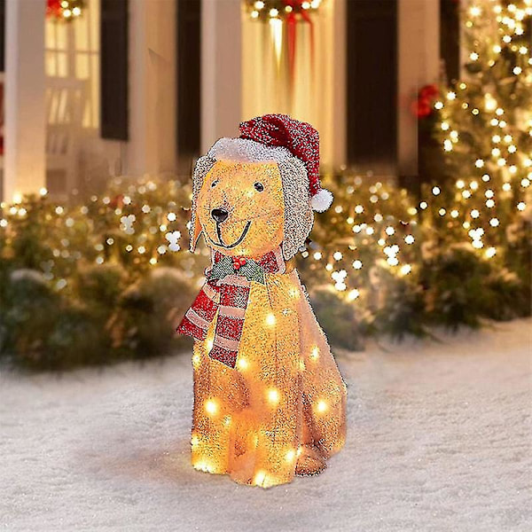 2D Jul Hund Med LED-Lys Hagedekorasjon Med Akryl Hagepinne[HK] Q8