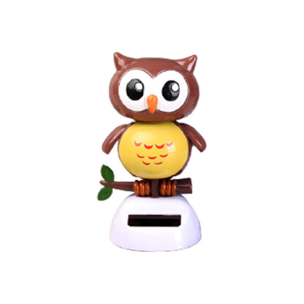 Solcelledrevet tegneseriefigur ornament til bilinstrumentbræt dynamisk dansende dyr bordplade dekoration til hjemmekontor [HkkK] Brown Owl