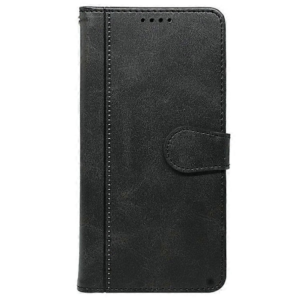 För Samsung Galaxy A56 5G Fodral Kalvtextur Läder Ställ Bokstil Telefonskal [HK] Black