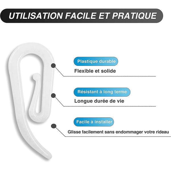 Set med 100 gardinkroker i plast - kroklist for dusjvinduetre([HK])