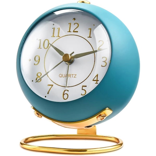 Analog Väckarklockor, Retro Bakgrundsbelysning Söt Enkel Design Liten Bordsklocka med Nattlampa, Tyst Icke-Tickande, Batteridriven [HK] Blue