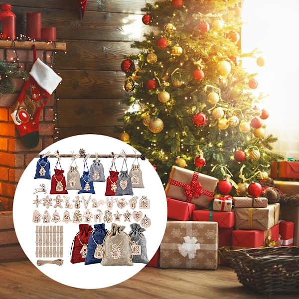 24 Adventskalender for fylling poser DIY Jul Snøring Gavepose med klips og hamp tau for juledekorasjon fest favoriserer[HK]