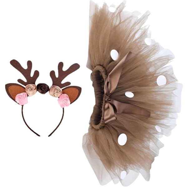 Børneskørt, Renkostumer til piger i alderen 6 måneder-10 år, kjoler med pandebånd Elk Cosplay Karnevalfest [HK] Height 91.5-109cm