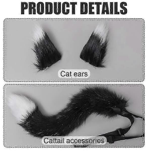 Fox Style Hale med Clips Ører til Kostume, Pelsdesign [HK] black White