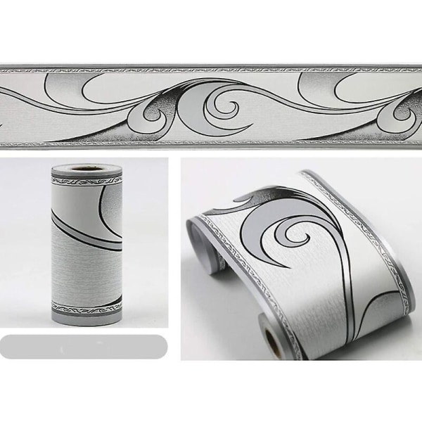 Elle.sølv grått bølgemønster dekorativt veggklistremerke 10 Cm X 9 M([HK])