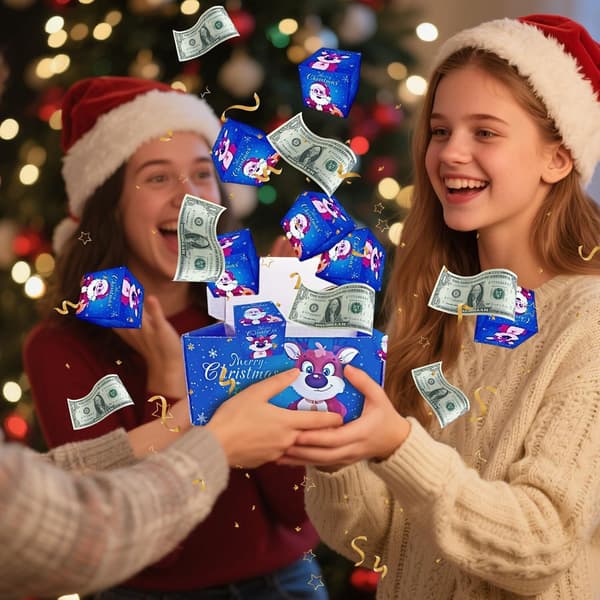 Jule-sprettboks - God jul sammenleggbare sprettende pengeesker | Tom pose for kjeks, ferie, bursdag, bryllupsfeiring, smykker [HK]