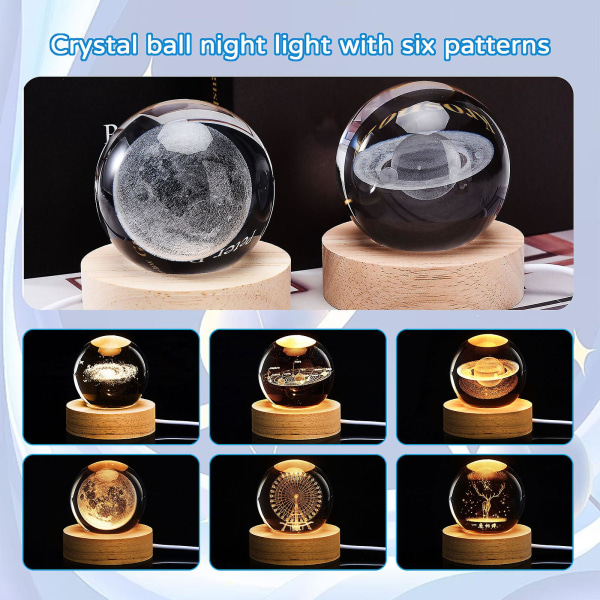 LED Krystal Bordlampe USB 3D Måne Galaxy Globe Natlampe Børn Julepynt Gave[hk] Saturn