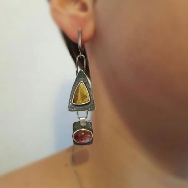 Lila orange asymmetriska örhängen vintage smycken presentörhänge för kvinnor