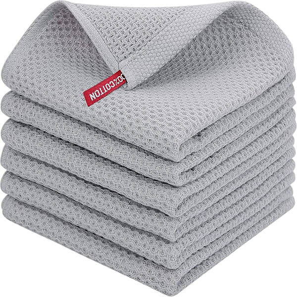 HK 4/6-pak bomullsvåffelvävda kökshanddukar, ultramjuka absorberande snabbtorkande diskhanddukar Light gray 34*34cm
