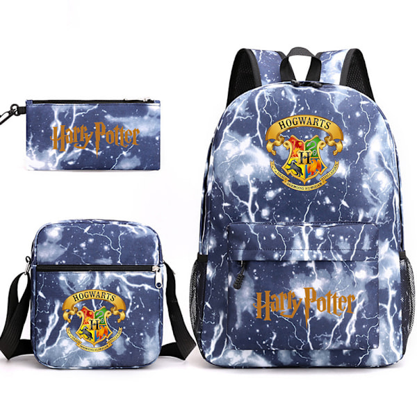 Barnens Harry Potter Tredelad Skolväska Tryckt Stor Kapacitet Utomhusryggsäck[HK] lightning blue