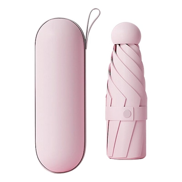Matka 5-osainen 6-puolainen mini sateenvarjo UV-suojattu kokoontaitettava sateenvarjo, kapselikotelolla [HK] Style D Pink