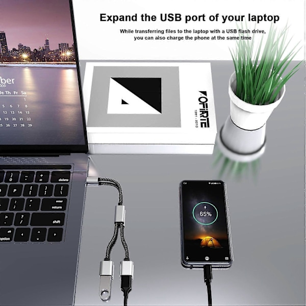 Type A Type-C Hann til Dobbel USB 2.0 Hunn Adapter USB-C OTG Splitter Y Kabel Konverter Støtte[HK]