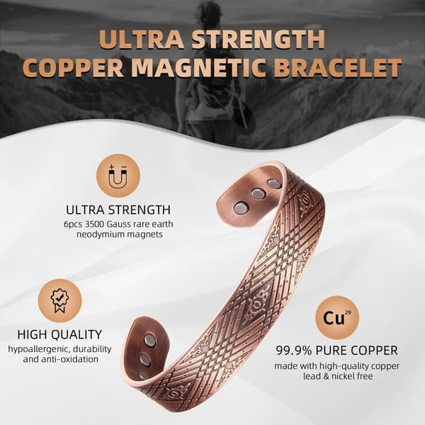 Magnétisé Koppararmband för män med ringar för stark magnetisk hållning [HK]