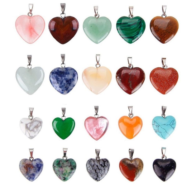 Fashion Heart Shape Healing Crystal Pendant 20x Multi-color Diy Gemstone Pendant