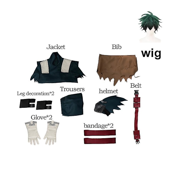 2023 Anime My Hero Academia Midoriya Izuku Cosplay-asu, Aikuisille Miehille, Housut, Takki, Vyö, Peruukki, Puku, Halloween-asu [HK] XL wig only