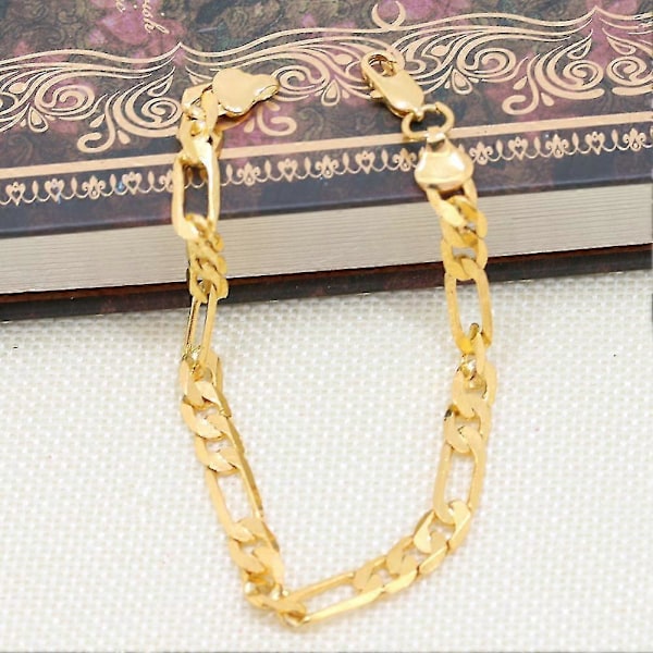 6mm Herre Kæde Flad Guldbelagt Rustfrit Stål Armbånd Armring Manchet Charm Gave