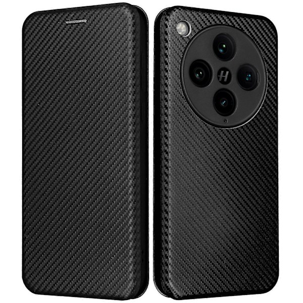 För Oppo Find X8 Pro 5G Skal Kolfibertextur Fallsäkert PU Läder Telefonskydd [HK] Black
