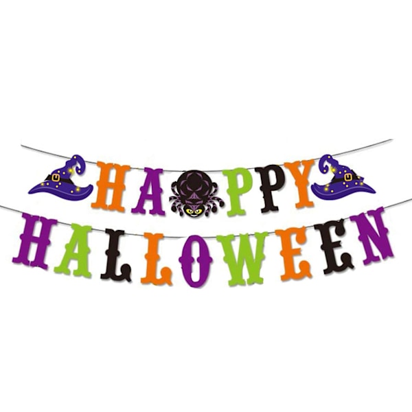 Happy Halloween Bunting for Banner Halloween Dekorasjoner med Gresskar Flaggermus Spøkelse [HK] A