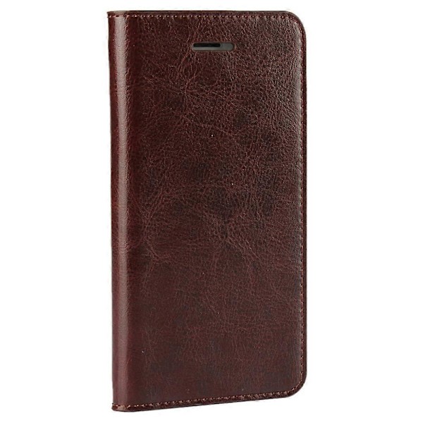 För iPhone SE (2020)/SE (2022)/8/7 4.7 tum Oljekantad Crazy Horse Äkta Läder Fäst Hårt PC Inre Fodral Plånbok Ställ Flip Telefon Skal[HK] Coffee